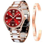 OLEVS Orologio da donna automatico a carica automatica meccanico orologio da polso da donna grande quadrante bicolore in acciaio inossidabile braccialetto in ceramica cuore diamante moda lusso