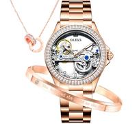 OLEVS Orologio da donna automatico con tourbillon diamantato, alla moda, in acciaio inox, impermeabile, luminoso, regalo per donne, oro rosa/cielo stellato/argento, 6699: Oro Rosa, Bracciale