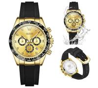 OLEVS Orologio da donna con cinturino in gomma siliconica, cronografo, cronometro, quadrante multifunzione a tre occhi, 38 mm, stile fidanzato, sportivo, impermeabile fino a 30 m, calendario luminoso