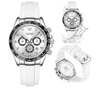 OLEVS Orologio da donna con cinturino in gomma siliconica, cronografo, cronometro, quadrante multifunzione a tre occhi, 38 mm, stile fidanzato, sportivo, impermeabile fino a 30 m, calendario luminoso