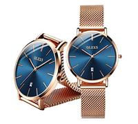 OLEVS Orologio da donna placcato oro, alla moda, minimalista, con datario, cinturino sottile in acciaio inox, elegante e versatile per il lusso quotidiano, regalo per lei, donna-oro-blu, woman