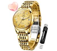 OLEVS Orologio da polso da donna, automatico, alla moda, lussuoso, meccanico, a carica automatica, in acciaio inox, luminoso, impermeabile, Oro, Orologi da donna