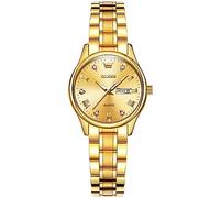 OLEVS Orologio da polso da donna, in acciaio inox, analogico, al quarzo, con data, impermeabile, piccolo viso luminoso, da donna, elegante, per il tempo libero, 5563-oro quadrante/bracciale in oro