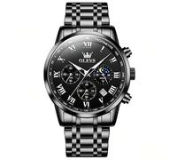 OLEVS Orologio da polso da uomo, analogico, al quarzo, impermeabile, luminoso, in acciaio inox, con datario, due tonalità, stile casual, G5529-Tutto Nero, round, Orologio di lusso