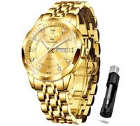 OLEVS Orologio da polso da uomo, analogico, al quarzo, in acciaio inox, impermeabile, luminoso, con data, due tonalità, stile casual