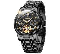 OLEVS Orologio da polso da uomo automatico con scheletro, meccanico, a carica automatica, lussuoso, alla moda, luminoso, impermeabile, 6617: Tutto nero, Lusso