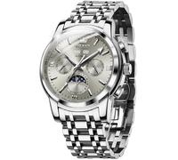 OLEVS Orologio da polso da uomo automatico con scheletro, meccanico, a carica automatica, lussuoso, alla moda, luminoso, impermeabile, 6633: Cinturino argento e quadrante grigio