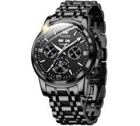 OLEVS Orologio da polso da uomo automatico con scheletro, tourbillon, meccanico a carica automatica, lussuoso, alla moda, con fasi lunari, giorno e data, luminoso, impermeabile, 6633: Cinturino nero e