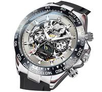 OLEVS Orologio da polso da uomo automatico con tourbillon a carica automatica, con datario, impermeabile, luminoso, di lusso, per affari, Grigio 6713