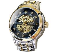OLEVS Orologio da polso da uomo, con scheletro, automatico, meccanico, a carica automatica, lussuoso, in acciaio inox, impermeabile, luminoso, Quadrante nero, moderno