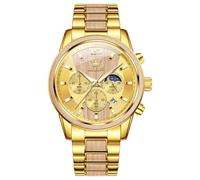 OLEVS Orologio da uomo analogico al quarzo in legno orologi da polso di lusso abito cronografo in acciaio inox impermeabile orologi luminosi regalo uomo, 3645-oro, Bracciale