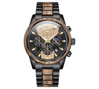 OLEVS Orologio da uomo analogico al quarzo in legno orologi da polso di lusso abito cronografo in acciaio inox impermeabile orologi luminosi regalo uomo, 3645-nero+giallo, Bracciale