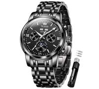 OLEVS Orologio da uomo automatico a carica automatica, meccanico, di lusso, in acciaio inox, impermeabile, con calendario luminoso (quadrante nero/blu/verde), G6633: tutto nero, Bracciale