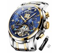 OLEVS Orologio da uomo automatico a carica automatica, scheletro meccanico Tourbillon, lussuoso, con diamanti, per abbigliamento da lavoro, data, orologio da polso per uomo, impermeabile e luminoso,