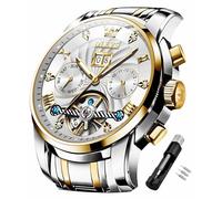 OLEVS Orologio da uomo automatico a carica automatica, scheletro meccanico Tourbillon, lussuoso, con diamanti, per abbigliamento da lavoro, data, orologio da polso per uomo, impermeabile e luminoso,