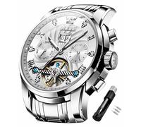 OLEVS Orologio da uomo automatico a carica automatica, scheletro meccanico Tourbillon, lussuoso, con diamanti, per abbigliamento da lavoro, data, orologio da polso per uomo, impermeabile e luminoso