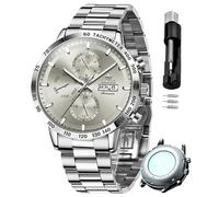 OLEVS Orologio da uomo automatico in acciaio inox da lavoro, scheletro, meccanico, impermeabile, luminoso, a carica automatica, lussuoso, con diamanti, G6683: Grigio, G6683: Gray, orologio da uomo