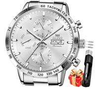 OLEVS Orologio da uomo automatico in acciaio inox da lavoro, scheletro, meccanico, impermeabile, luminoso, a carica automatica, lussuoso, con diamanti, G6683: Tutto Argento, G6683: All Silver