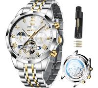 OLEVS Orologio da uomo automatico in acciaio inox da lavoro, scheletro, meccanico, impermeabile, luminoso, a carica automatica, lussuoso, con diamanti, orologio da uomo in argento, silver men watch