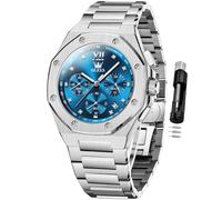 OLEVS Orologio da uomo Business Diamond Easy Read Orologi da polso da uomo Analogico di Lusso Data In Acciaio Inox Impermeabile Luminoso Vestito Mens Orolo, 3626 Argento Blu, 3626-silver blue