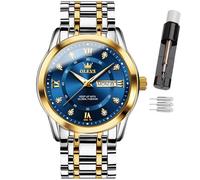 OLEVS Orologio da uomo con cronografo luminoso e multi quadrante, impermeabile, con data, regalo per uomo, in acciaio inox, classico, orologio da polso di lusso, Zc-5513 - Due tonalità blu faccia,