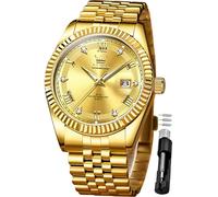 OLEVS Orologio da uomo in acciaio inox, al quarzo, da lavoro, con quadrante grande, impermeabile, con data, orologio da polso, G5680-oro, G5680-gold, orologio da uomo