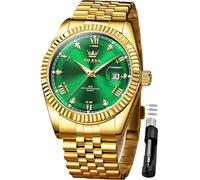 OLEVS Orologio da uomo in acciaio inox, al quarzo, da lavoro, con quadrante grande, impermeabile, con data, orologio da polso, G5680-verde oro, G5680-gold green, orologio da uomo