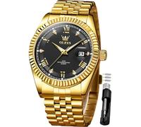 OLEVS Orologio da uomo in acciaio inox, al quarzo, da lavoro, con quadrante grande, impermeabile, con data, orologio da polso, G5680-oro nero, G5680-gold black, orologio da uomo