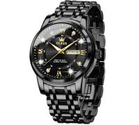 OLEVS Orologio da uomo in acciaio inox con cinturino in oro e argento, al quarzo, luminoso e impermeabile, interamente nero