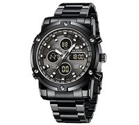 OLEVS Orologio da uomo multifunzione con cronografo a LED, analogico, digitale, in acciaio inox, con data, sveglia, luminoso, impermeabile, Tutto nero, Bracciale