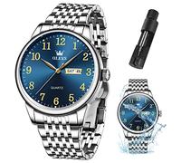 OLEVS Orologio d'argento per gli uomini in acciaio inossidabile impermeabile facile da leggere quadrante orologi da uomo numeri arabi, Blu, Round Dial, attività commerciale