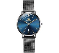 OLEVS Orologio Donna Classic Black Mesh Cinturino in acciaio inossidabile Orologio da donna con Data Blu Ultra Slim Minimalismo Orologio per Donna Impermeabile Rotondo Analog Quartz donna Orologio