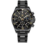 OLEVS Orologio Neri Uomo Cronografo Quarzo Impermeabili Orologi Multifunzionali per Uomo Eleganza Acciaio Inossidabile Business Nero Orologio Uomo Luminoso Analogico Data Orologio da Polso da Uomo