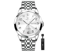 OLEVS Orologio Uomo Elegante in Acciaio Inossidabile - Analogico al Quarzo con Grande Quadrante Bianco, Data, Numeri Arabi Luminosi - Impermeabile, Casual, Regalo