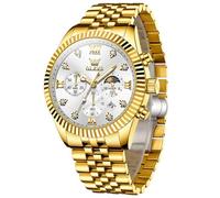 OLEVS Orologio Uomo Oro Acciaio Inossidabile Lusso Numeri Romani Diamante Bianco Quadrante Grande Cronografo Orologi Fase Lunare Luminoso Impermeabile Analogico Watches for Men