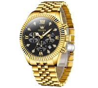 OLEVS Orologio Uomo Oro Acciaio Inossidabile Lusso Numeri Romani Diamante Nero Quadrante Grande Cronografo Orologi Fase Lunare Luminoso Impermeabile Analogico Watches for Men