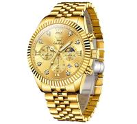 OLEVS Orologio Uomo Oro Acciaio Inossidabile Lusso Numeri Romani Diamante Quadrante Grande Cronografo Orologi Fase Lunare Luminoso Impermeabile Analogico Watches for Men