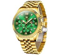 OLEVS Orologio Uomo Oro Acciaio Inossidabile Lusso Numeri Romani Diamante Verde Quadrante Grande Cronografo Orologi Fase Lunare Luminoso Impermeabile Analogico Watches for Men