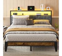 OLEVS Struttura letto matrimoniale in metallo piattaforma letto queen size camera da letto con contenitore e testiera con luce LED, stazione di ricarica USB e tipo C, nessuna molla necessaria