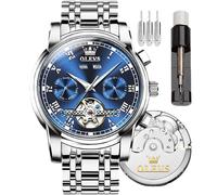 OLEVS Watches Men Automatic,Self Winding Skeleton for Men Tourbillon No Battery,Luxury Stainless Steel Watch with Date Mechanical Men's Waterproof Two Tone Gifts