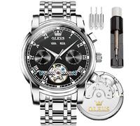 OLEVS Watches Men Automatic,Self Winding Skeleton for Men Tourbillon No Battery,Luxury Stainless Steel Watch with Date Mechanical Men's Waterproof Two Tone Gifts