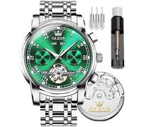 OLEVS Watches Men Automatic,Self Winding Skeleton for Men Tourbillon No Battery,Luxury Stainless Steel Watch with Date Mechanical Men's Waterproof Two Tone Gifts