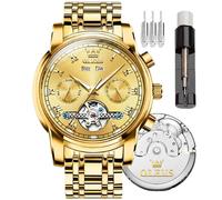 OLEVS Watches Men Automatic,Self Winding Skeleton for Men Tourbillon No Battery,Luxury Stainless Steel Watch with Date Mechanical Men's Waterproof Two Tone Gifts