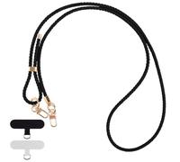 Olgary Cordino Per Cellulare Universale Telefono Phone Lanyard Tracolla con 2 Patch, Collana Nylon Cinturino Regolabile In Pelle Intrecciata, Compatibile Con La Maggior Parte Degli Smartphone, Noir