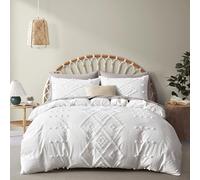 Oli Anderson Set copripiumino trapuntato per letto king size, morbido e leggero, per tutte le stagioni, 3 pezzi, con ricamo bohémien, shabby chic (bianco, king, 264 x 228,6 cm)