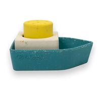 Oli & Carol - Barca giocattolo in gomma riciclata giallo - Giocattolo da bagno - Regalo per bambini 0 3 6 mesi, 1 anno - 3 figure impilabili