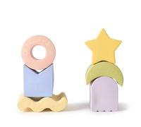 Oli & Carol - Giocattolo per neonati in gomma naturale - Regalo per neonati 0 3 6 mesi, 1 anno - 6 figure geometriche impilabili