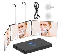 OLIBUY Specchio a 3 vie con LED per il taglio dei capelli,Specchio a tre pieghe per rasoio e trucco,Ganci telescopici regolabili-con versione LED