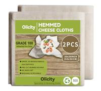 Olicity Cheesecloth, panno per formaggio con orlo, grado 100, 50 x 50 cm, riutilizzabili, 100% non sbiancati, panno in mussola per cucinare, filtrare, fare gelatine, fare formaggi, 2 pezzi