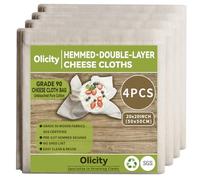 Olicity Teli per Formaggio a Doppio Strato 50x50centimetro, Confezione da 4 non Sbiancati per Cucina, Telo per Formagio Trama Fina per Filtrare, Telo Filtro in Cotone Riutilizzabile